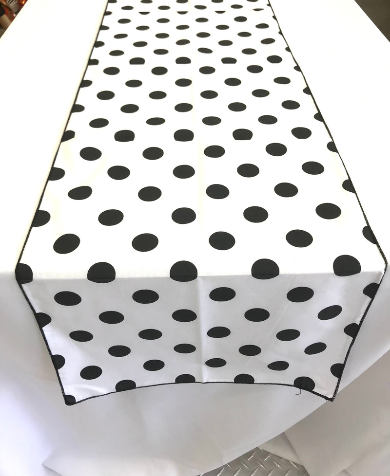 12" Wide x 108" Long, Polka Dot Print Broadcloth Poly Cotton Table Runner