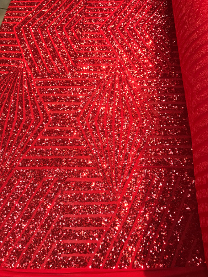 Geometric shiny sequins design embroider on a mesh-dresses-fashion-apparel-nightgown-prom-decorations-sold by the yard.