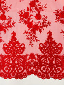 Elegant flower damask flat lace embroidery on a mesh - sold by the yard. - New Creations Fabric & Foam Inc