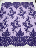 Elegant flower damask flat lace embroidery on a mesh - sold by the yard. - New Creations Fabric & Foam Inc