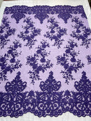 Elegant flower damask flat lace embroidery on a mesh - sold by the yard. - New Creations Fabric & Foam Inc