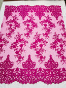 Elegant flower damask flat lace embroidery on a mesh - sold by the yard. - New Creations Fabric & Foam Inc