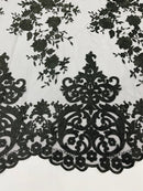 Elegant flower damask flat lace embroidery on a mesh - sold by the yard. - New Creations Fabric & Foam Inc