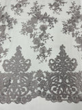Elegant flower damask flat lace embroidery on a mesh - sold by the yard. - New Creations Fabric & Foam Inc
