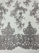 Elegant flower damask flat lace embroidery on a mesh - sold by the yard. - New Creations Fabric & Foam Inc