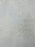 Elegant flower damask flat lace embroidery on a mesh - sold by the yard. - New Creations Fabric & Foam Inc