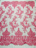 Elegant flower damask flat lace embroidery on a mesh - sold by the yard. - New Creations Fabric & Foam Inc