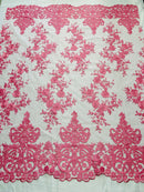 Elegant flower damask flat lace embroidery on a mesh - sold by the yard. - New Creations Fabric & Foam Inc