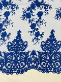 Elegant flower damask flat lace embroidery on a mesh - sold by the yard. - New Creations Fabric & Foam Inc