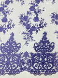 Elegant flower damask flat lace embroidery on a mesh - sold by the yard. - New Creations Fabric & Foam Inc