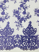 Elegant flower damask flat lace embroidery on a mesh - sold by the yard. - New Creations Fabric & Foam Inc