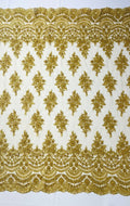 Erin Diamond Beaded Metallic Floral Embroider On a Mesh Lace Fabric - Sold By The Yard - New Creations Fabric & Foam Inc