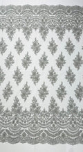 Erin Diamond Beaded Metallic Floral Embroider On a Mesh Lace Fabric - Sold By The Yard - New Creations Fabric & Foam Inc