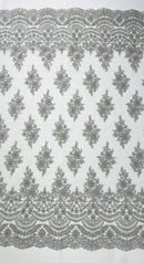Erin Diamond Beaded Metallic Floral Embroider On a Mesh Lace Fabric - Sold By The Yard - New Creations Fabric & Foam Inc