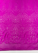 Feather Damask Shiny Sequin Design on a 4 Way Stretch mesh Fabric - Prom Night - Sold by The Yard. - New Creations Fabric & Foam Inc
