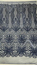 Feather Damask Shiny Sequin Design on a 4 Way Stretch mesh Fabric - Prom Night - Sold by The Yard. - New Creations Fabric & Foam Inc