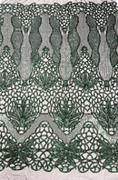 Feather Damask Shiny Sequin Design on a 4 Way Stretch mesh Fabric - Prom Night - Sold by The Yard. - New Creations Fabric & Foam Inc