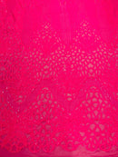 Feather Damask Shiny Sequin Design on a 4 Way Stretch mesh Fabric - Prom Night - Sold by The Yard. - New Creations Fabric & Foam Inc