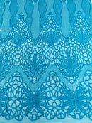 Feather Damask Shiny Sequin Design on a 4 Way Stretch mesh Fabric - Prom Night - Sold by The Yard. - New Creations Fabric & Foam Inc