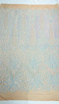 Feather Damask Shiny Sequin Design on a 4 Way Stretch mesh Fabric - Prom Night - Sold by The Yard. - New Creations Fabric & Foam Inc