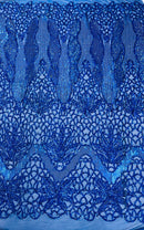 Feather Damask Shiny Sequin Design on a 4 Way Stretch mesh Fabric - Prom Night - Sold by The Yard. - New Creations Fabric & Foam Inc