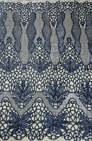 Feather Damask Shiny Sequin Design on a 4 Way Stretch mesh Fabric - Prom Night - Sold by The Yard. - New Creations Fabric & Foam Inc