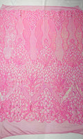 Feather Damask Shiny Sequin Design on a 4 Way Stretch mesh Fabric - Prom Night - Sold by The Yard. - New Creations Fabric & Foam Inc
