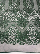 Feather Damask Shiny Sequin Design on a 4 Way Stretch mesh Fabric - Prom Night - Sold by The Yard. - New Creations Fabric & Foam Inc