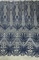 Feather Damask Shiny Sequin Design on a 4 Way Stretch mesh Fabric - Prom Night - Sold by The Yard. - New Creations Fabric & Foam Inc