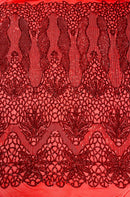 Feather Damask Shiny Sequin Design on a 4 Way Stretch mesh Fabric - Prom Night - Sold by The Yard. - New Creations Fabric & Foam Inc