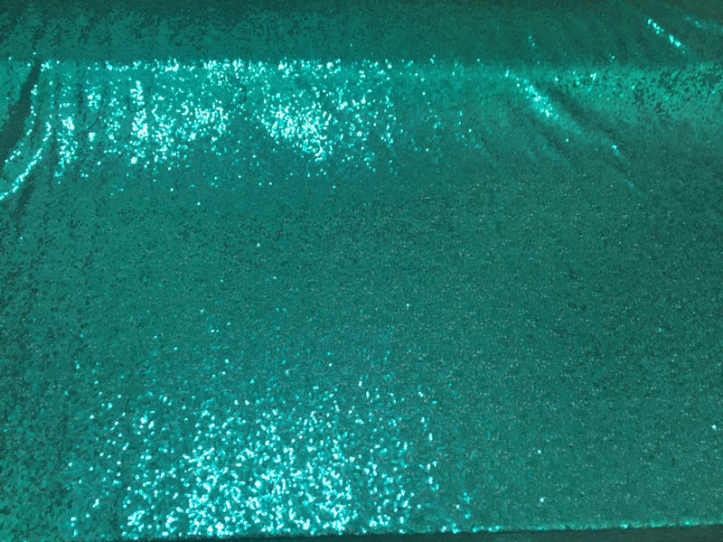 Teal green mermaid fish scales-mini sequins embroider on a 2 way stretch mesh fabric-prom-nightgown-decorations-dresses-sold by the yard-