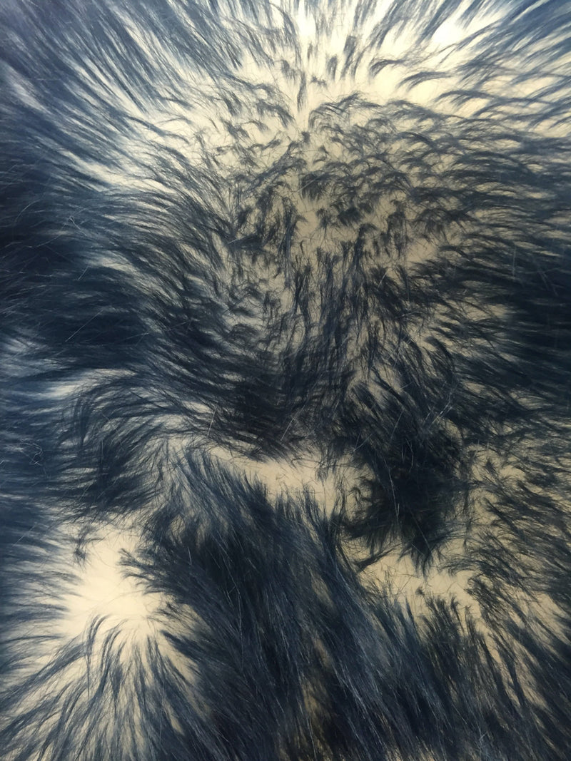 Navy blue/ivory cotton candy design-shaggy faux fun fur-2 tone super soft faux fur-sold by the yard-