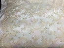 Dark ivory/beige corded french design-embroider with sequins on a mesh lace fabric-prom-nightgown-decorations-sold by the yard-