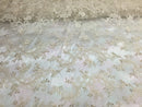 Dark ivory/beige corded french design-embroider with sequins on a mesh lace fabric-prom-nightgown-decorations-sold by the yard-