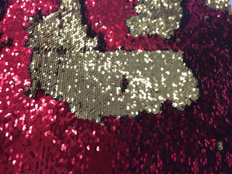 Red/gold hologram mermaid fish scales 2 way stretch lycra 2 tone flip flop sequins-prom-nightgown-decorations-sold by yard