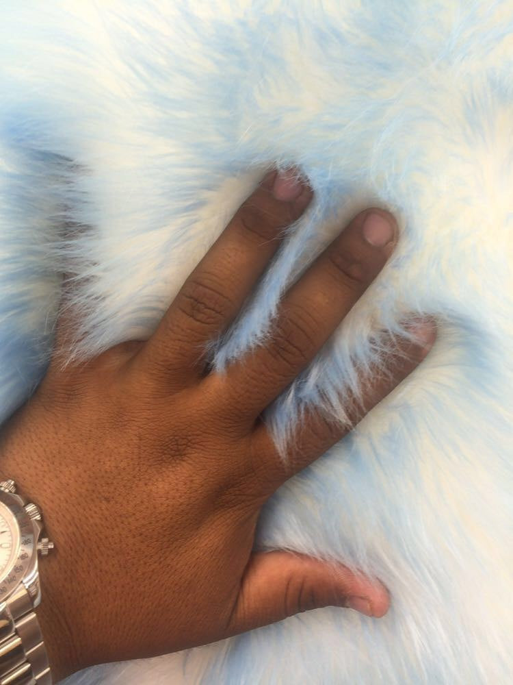 Light blue/ off white cotton candy design shaggy faux fun fur- 2 tone super soft faux fur- sold by yard