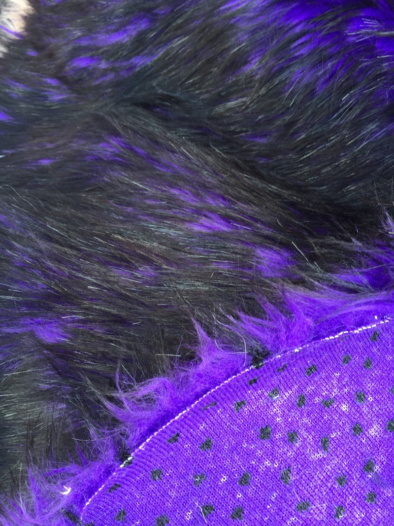 Purple/black husky faux fur, 2 tone shaggy faux fur. Sold by the yard. 60"wide.