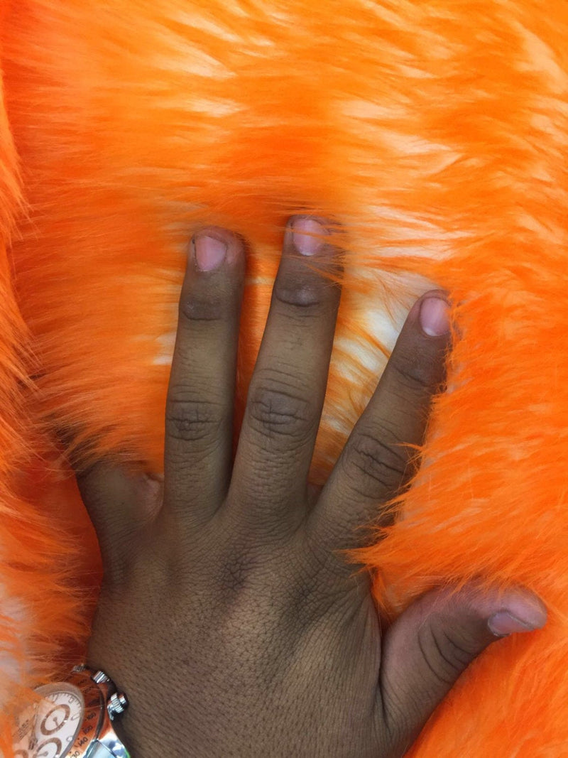 Orange/ivory deluxe cotton candy design- shaggy faux fun fur-2 tone super soft faux fur- sold by the yard-