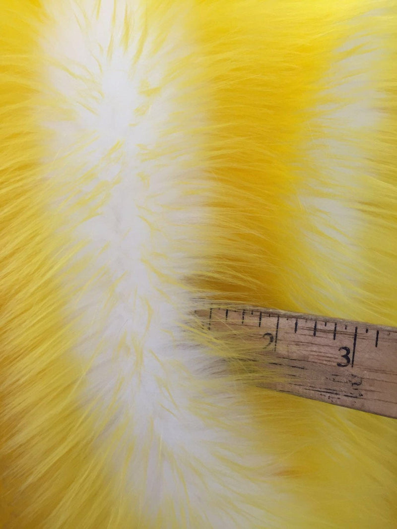 Yellow/ivory deluxe cotton candy design-shaggy faux fun fur-2 tone super soft faux fur- sold by the yard-