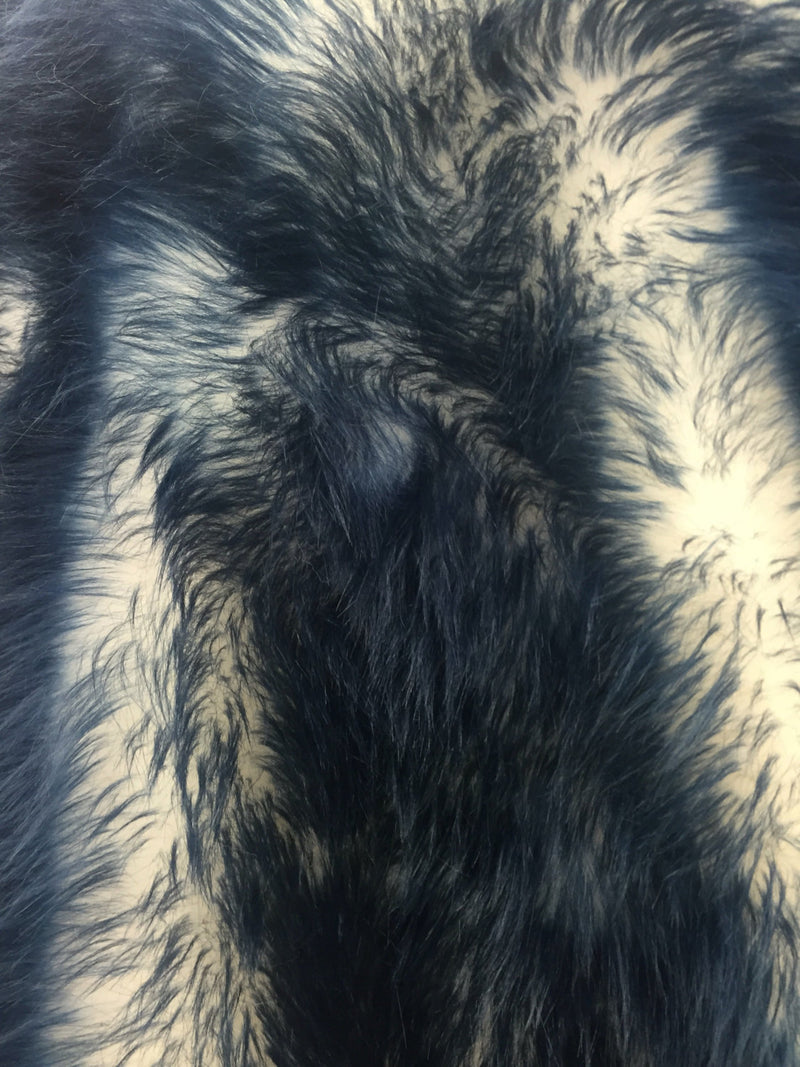 Navy blue/ivory cotton candy design-shaggy faux fun fur-2 tone super soft faux fur-sold by the yard-
