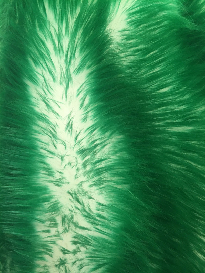 Green/ivory cotton candy design-shaggy faux fun fur-2 tone super soft faux fur-sold by the yard-