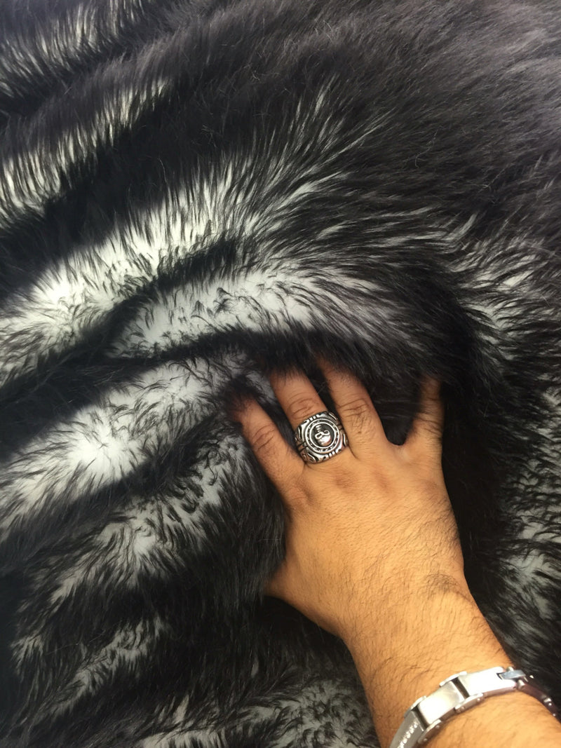 Black/of white cotton candy design-shaggy faux fun fur-2 tone super soft faux fur-sold by the yard-