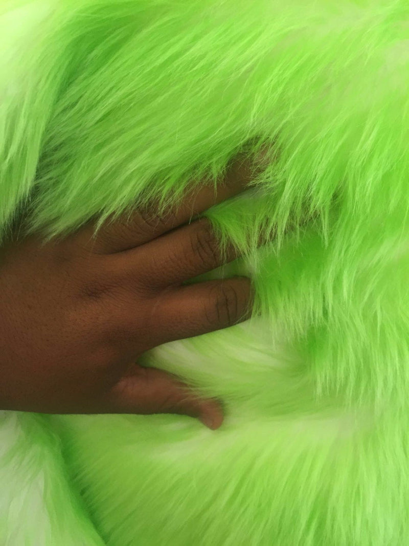 Lime/ off white cotton candy design shaggy faux fun fur- 2 tone super soft faux fur- yard