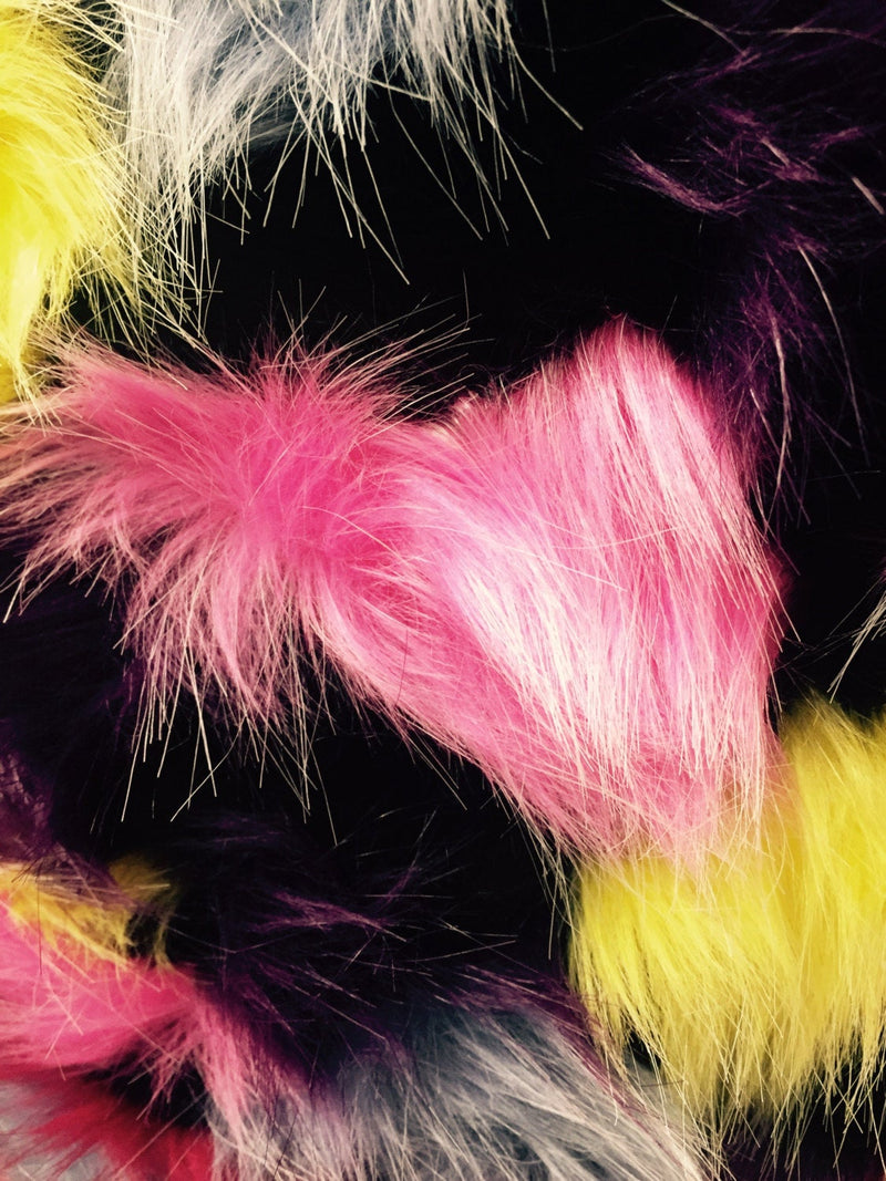 Plum multi color jacquard faux fun fur-shaggy fun fur- super soft faux fun fur-sold by the yard.
