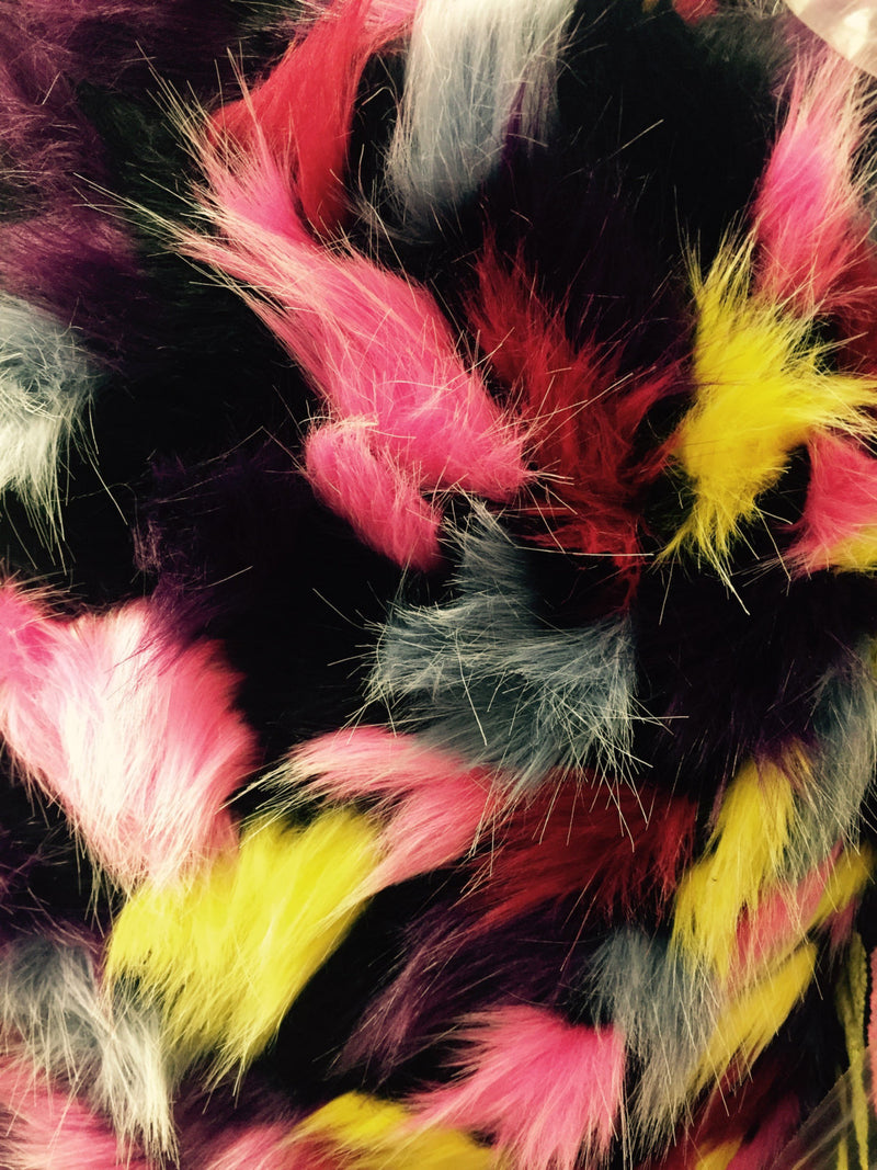Plum multi color jacquard faux fun fur-shaggy fun fur- super soft faux fun fur-sold by the yard.