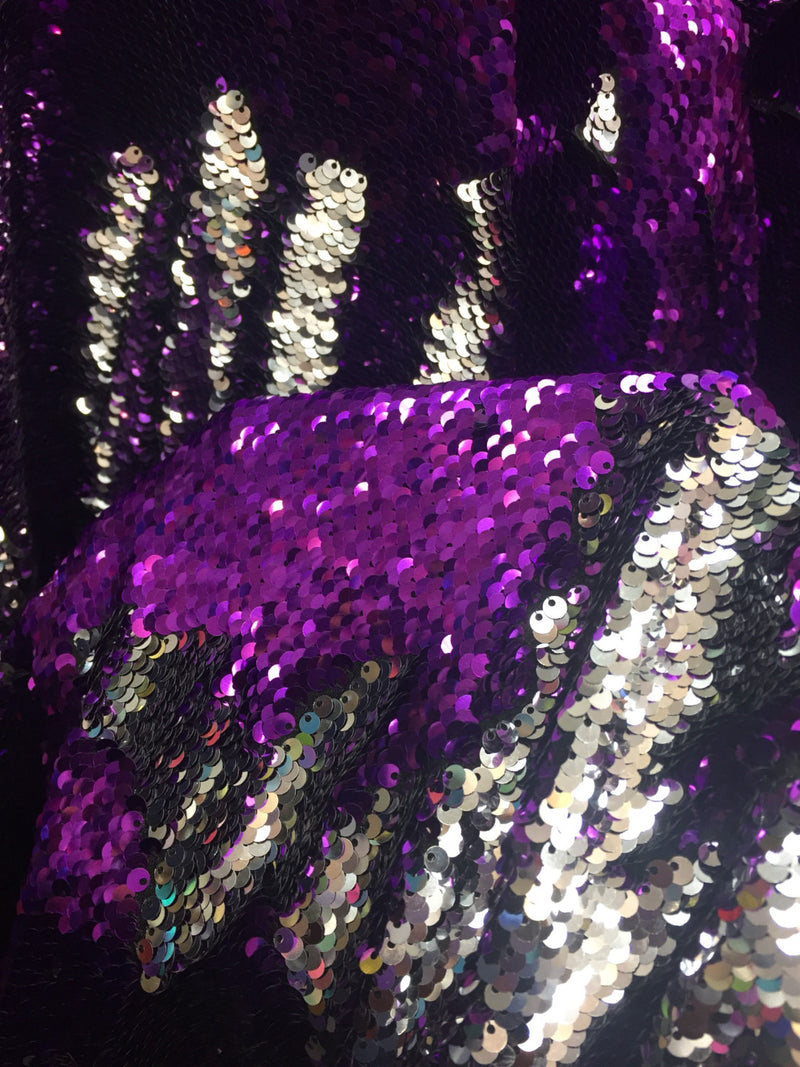 Shinny purple mermaid fish scales 2 way stretch flip flop sequins-prom-nightgown-dresses-decorations-sold by the yard.