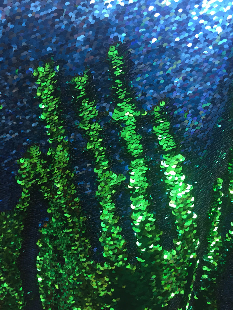 Green blue shinny mermaid fish scale 2 way stretch flip flop fabric-prom-nightgown-dresses-decorations-sold by the yard.