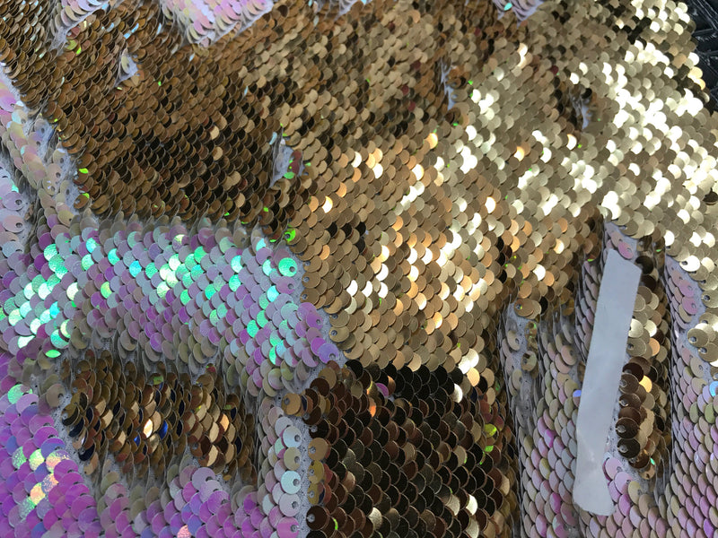Iridescent sequins fabric-shiny reversible mermaid fish scales sequins-pink-gold-decorations-clothing-pillows-sold by the yard-NEW-