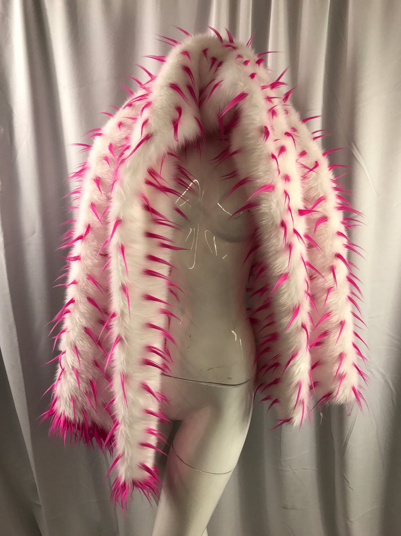 Fuchsia spikes on a white multi color Faux fun fur-60" wide-apparel-fashion-decorations-jackets-upholstery-sold by the yard.