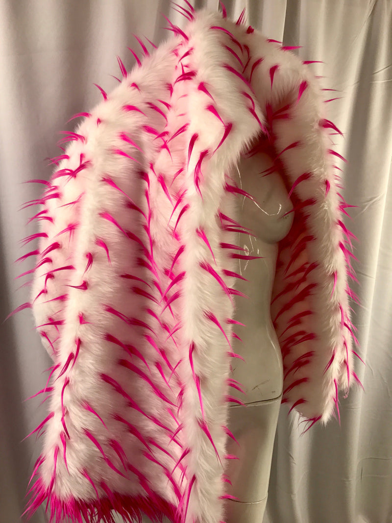 Fuchsia spikes on a white multi color Faux fun fur-60" wide-apparel-fashion-decorations-jackets-upholstery-sold by the yard.